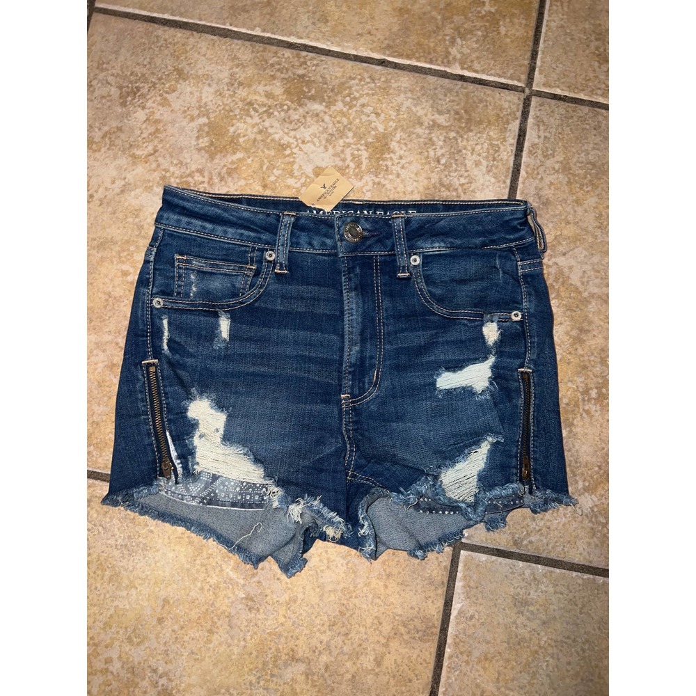 American Eagle Super Hi Rise Shortie Jean Shorts Size 6 NWT - Picture 1 of 3